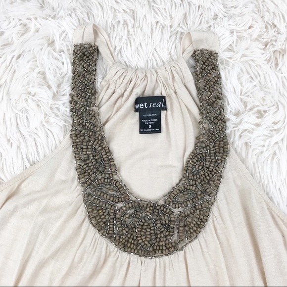 WET SEAL Tan Beaded Tank Blouse Size Small - Picture 4 of 8